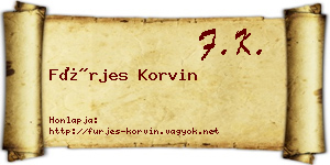 Fürjes Korvin névjegykártya